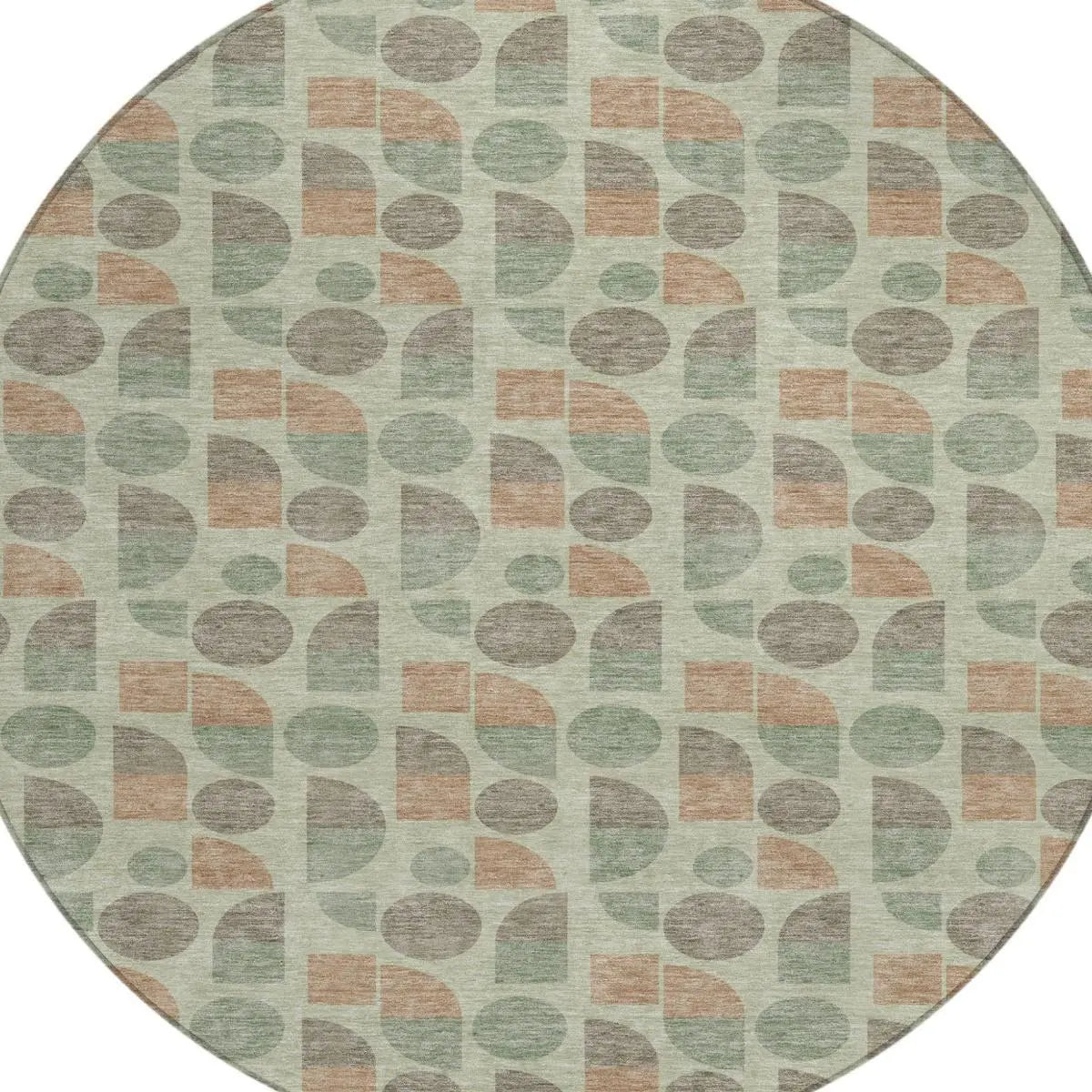 8' Green And Beige Round Geometric Washable Indoor Outdoor Area Rug Homeroots Outdoor