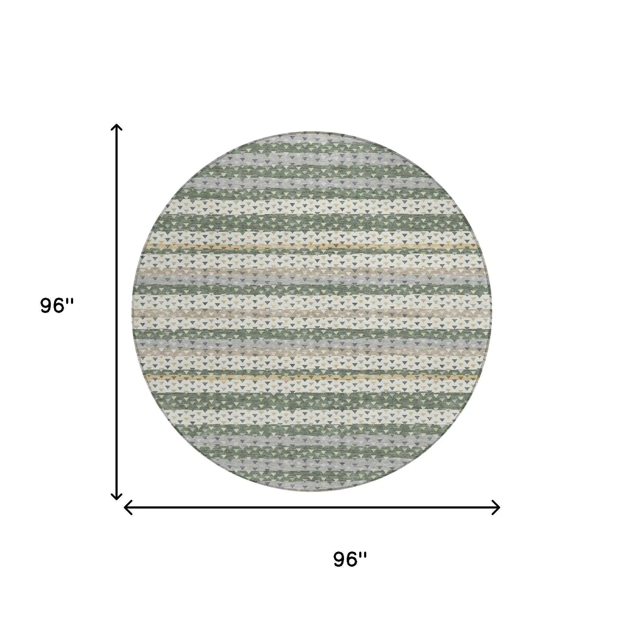 8' Green And Beige Round Striped Washable Indoor Outdoor Area Rug Homeroots Outdoor