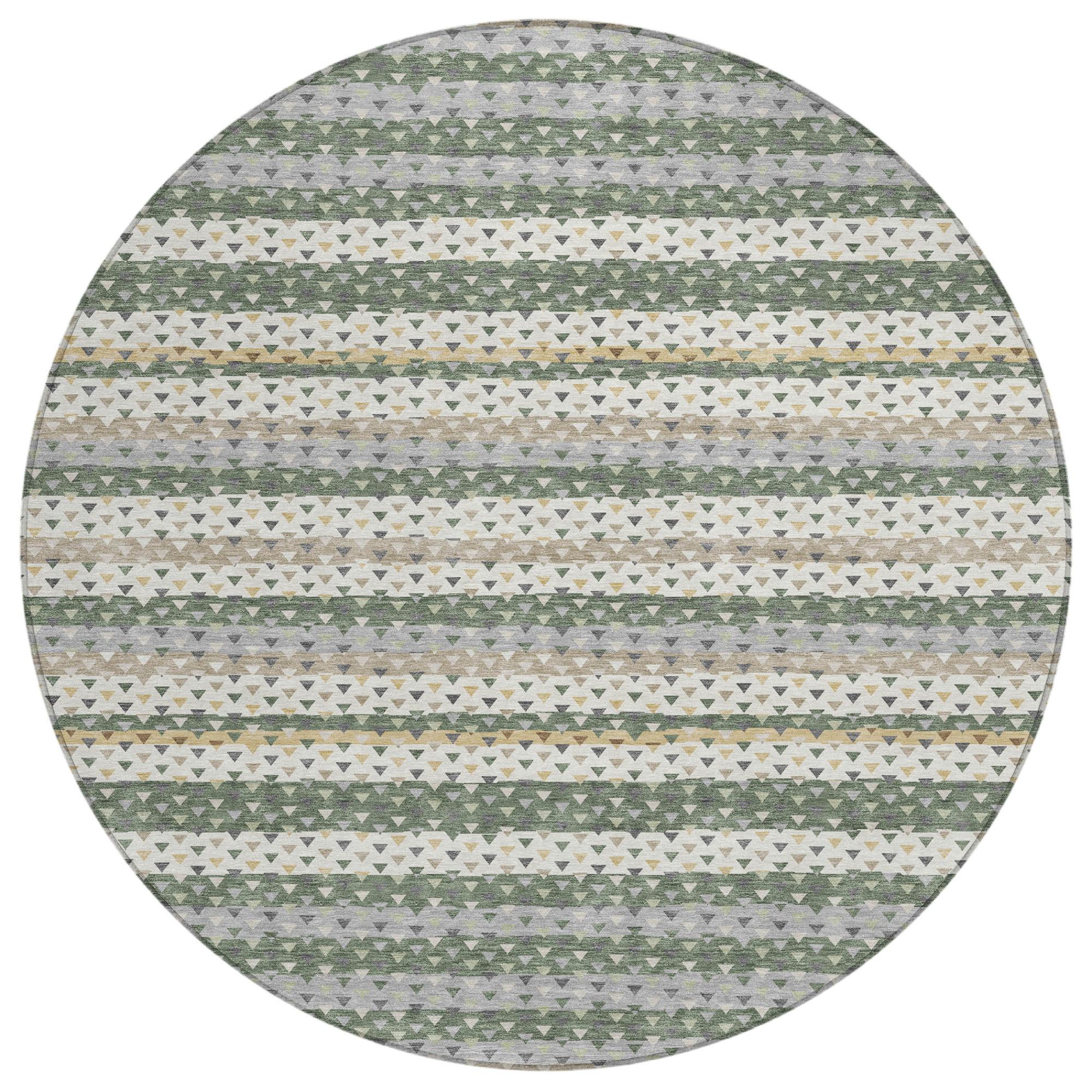 8' Green And Beige Round Striped Washable Indoor Outdoor Area Rug Homeroots Outdoor