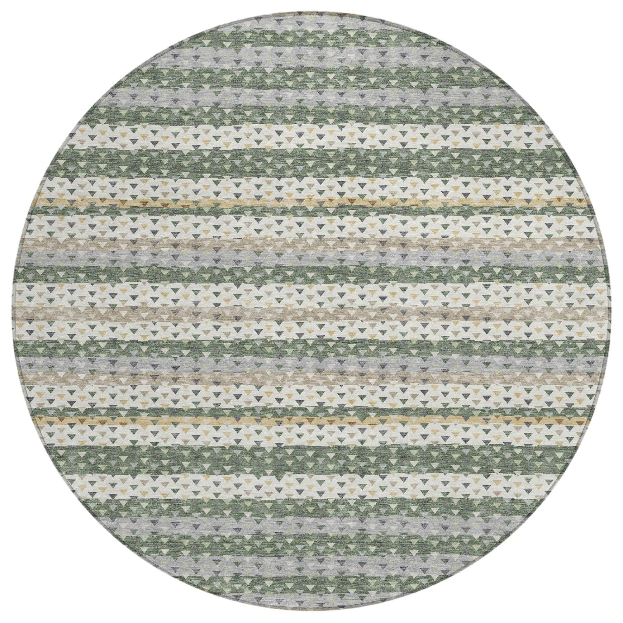 8' Green And Beige Round Striped Washable Indoor Outdoor Area Rug Homeroots Outdoor