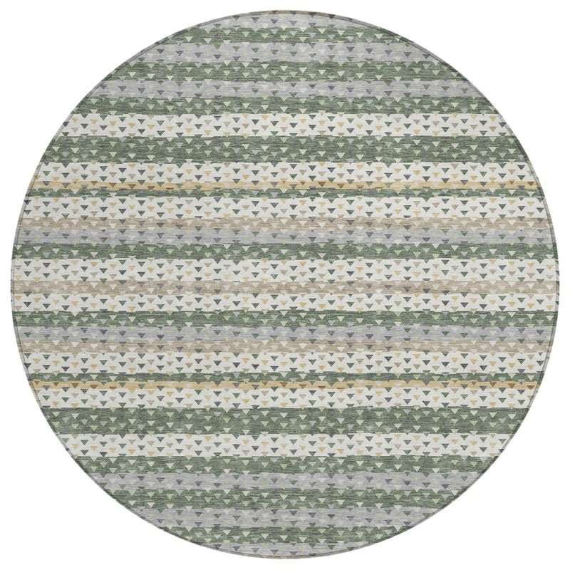 8' Green And Beige Round Striped Washable Indoor Outdoor Area Rug Homeroots Outdoor