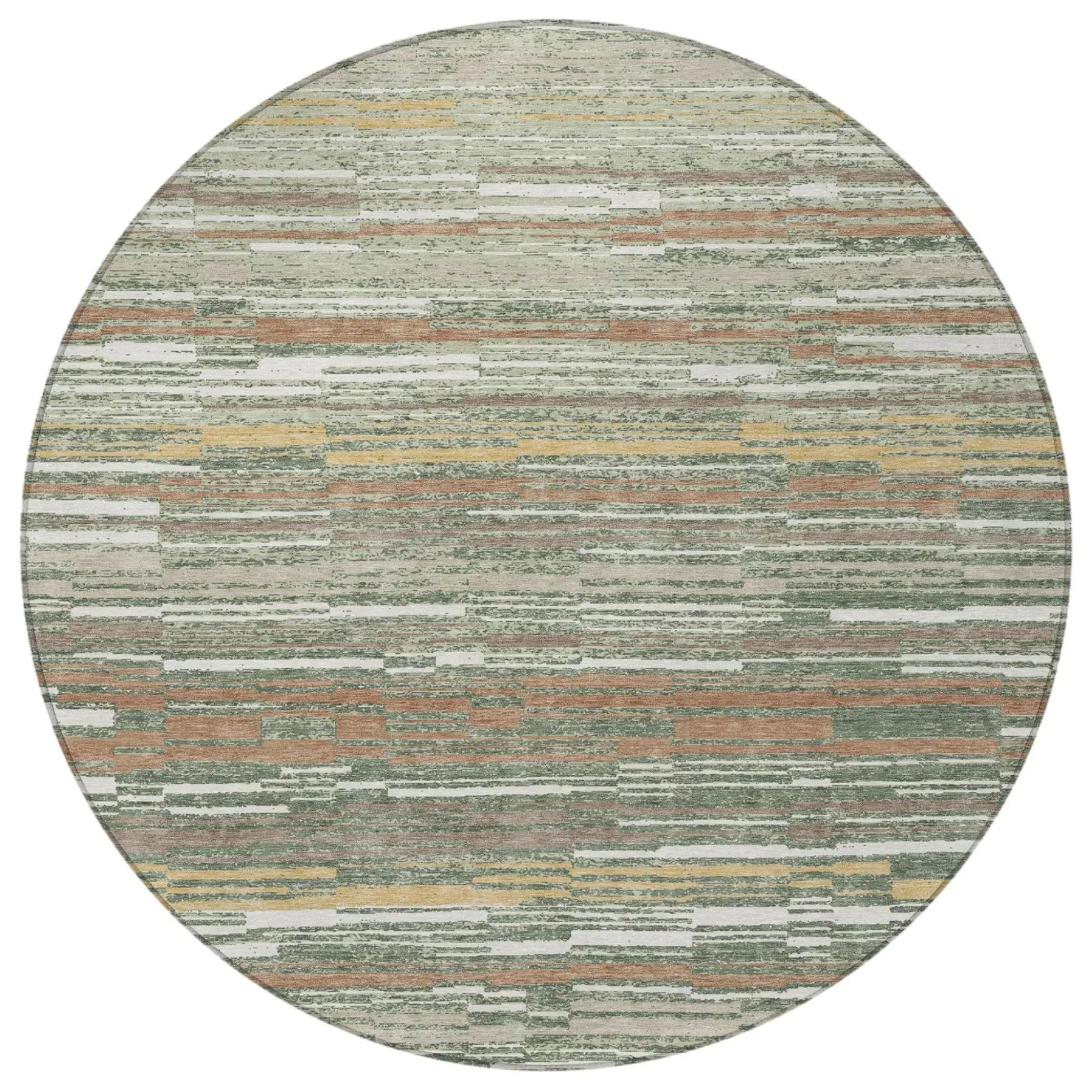 8' Green And Beige Round Striped Washable Indoor Outdoor Area Rug Homeroots Outdoor