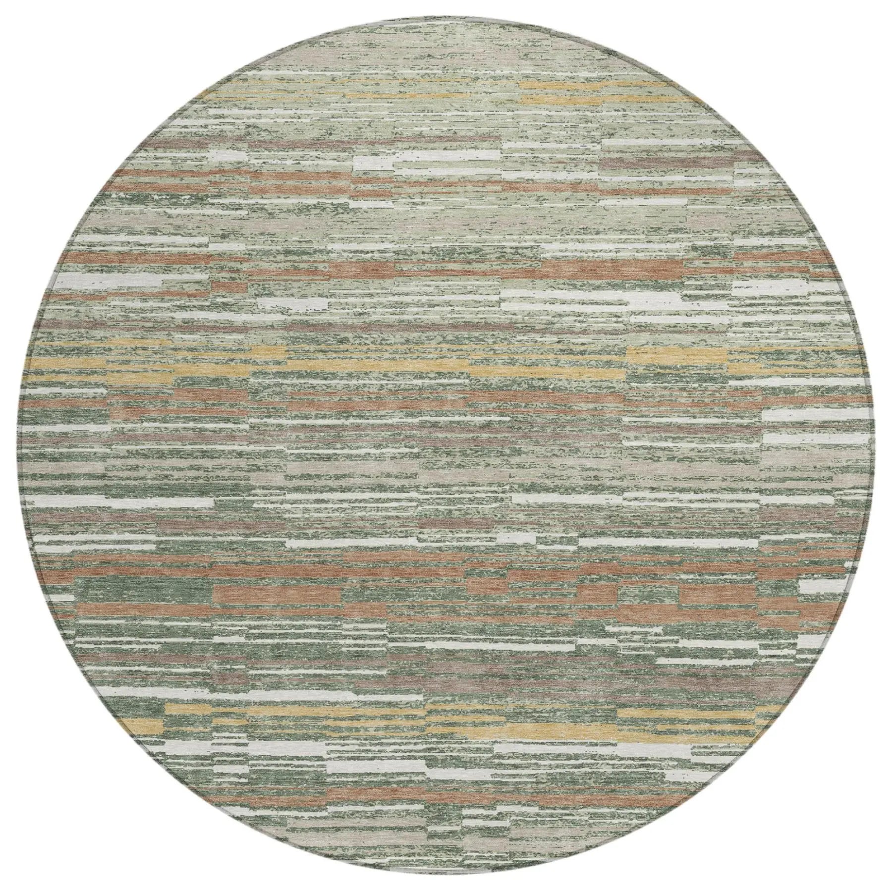8' Green And Beige Round Striped Washable Indoor Outdoor Area Rug Homeroots Outdoor