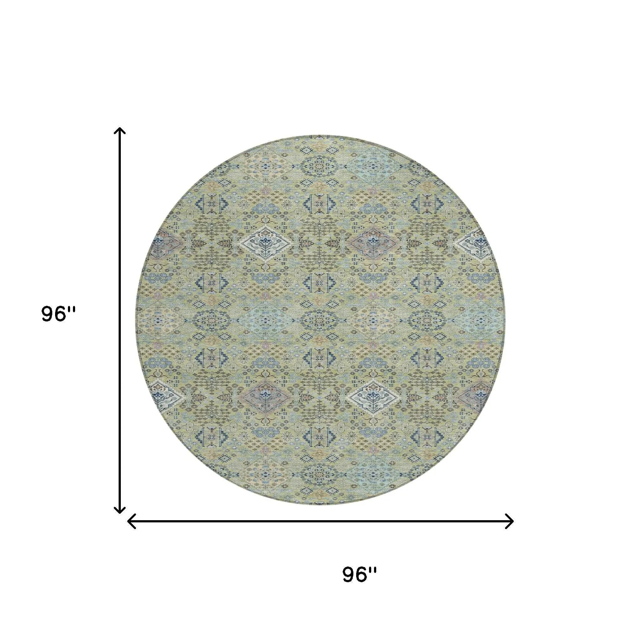 8' Green And Blue Round Oriental Washable Indoor Outdoor Area Rug Homeroots Outdoor