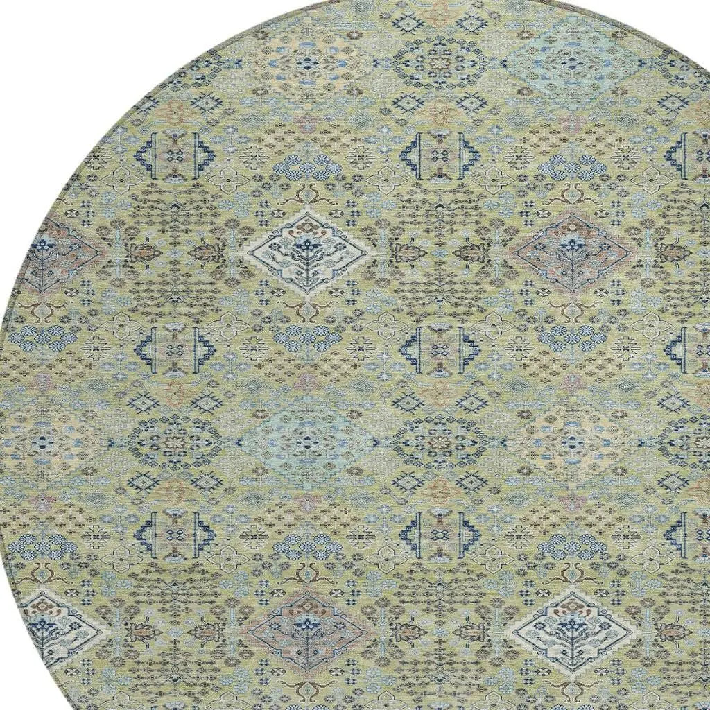 8' Green And Blue Round Oriental Washable Indoor Outdoor Area Rug Homeroots Outdoor