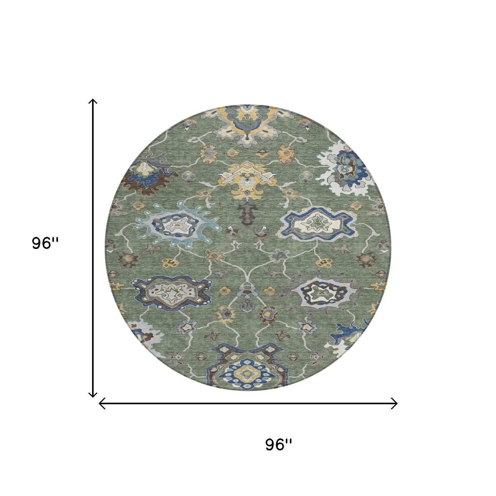 8' Green And Blue Round Oriental Washable Indoor Outdoor Area Rug Homeroots Outdoor