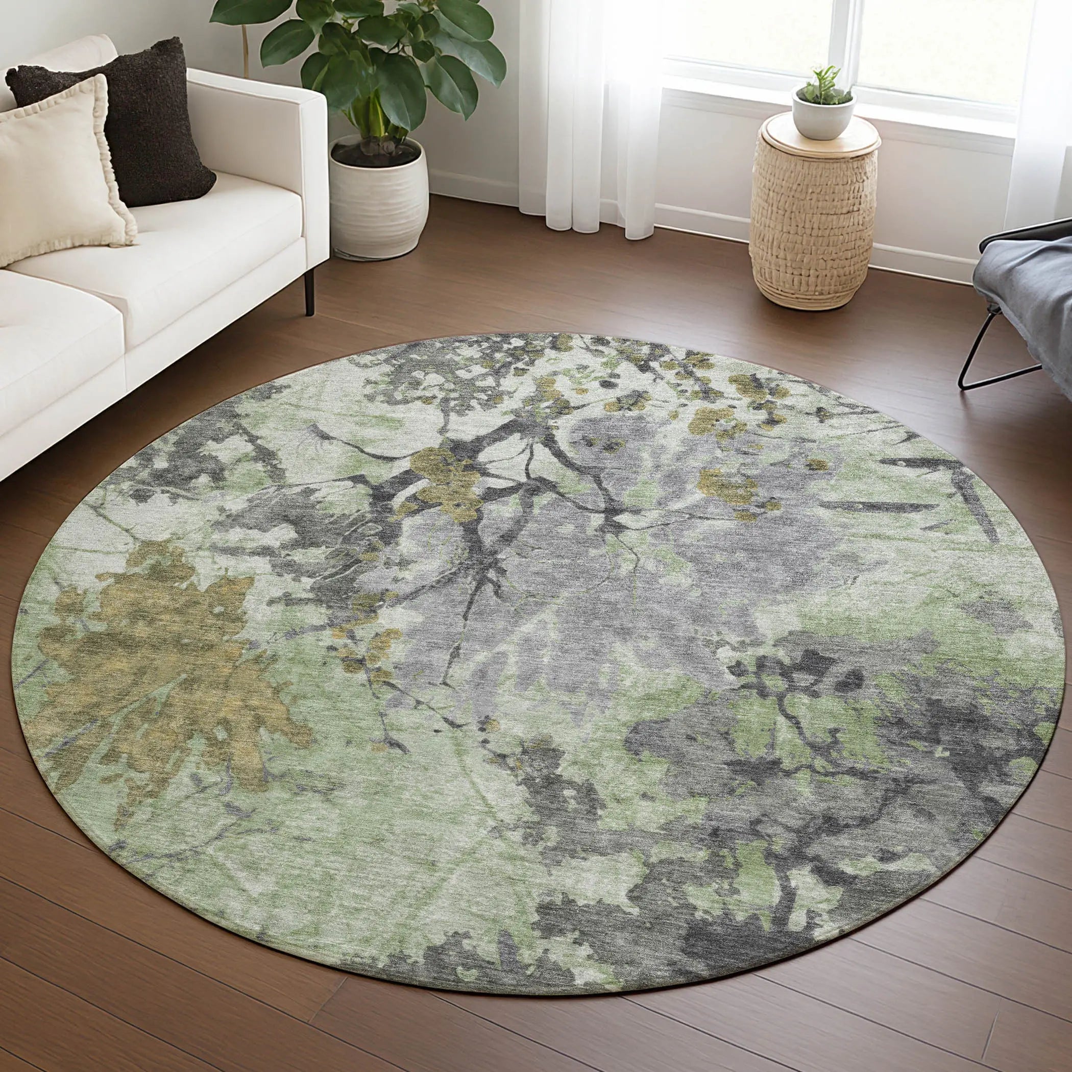 8' Green And Brown Round Abstract Washable Indoor Outdoor Area Rug Homeroots Outdoor