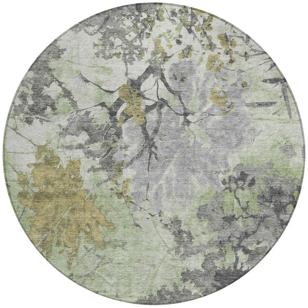 8' Green And Brown Round Abstract Washable Indoor Outdoor Area Rug Homeroots Outdoor