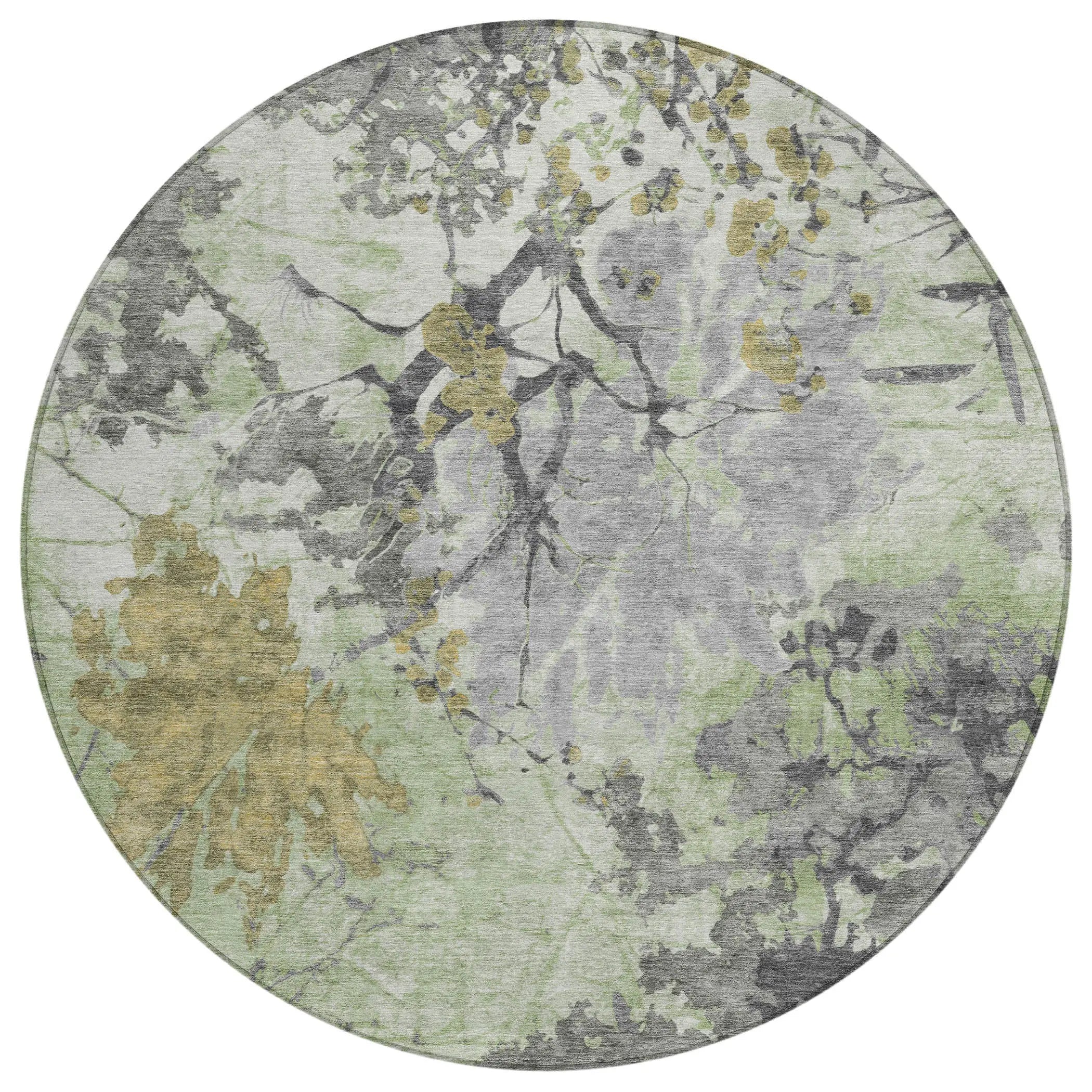 8' Green And Brown Round Abstract Washable Indoor Outdoor Area Rug Homeroots Outdoor