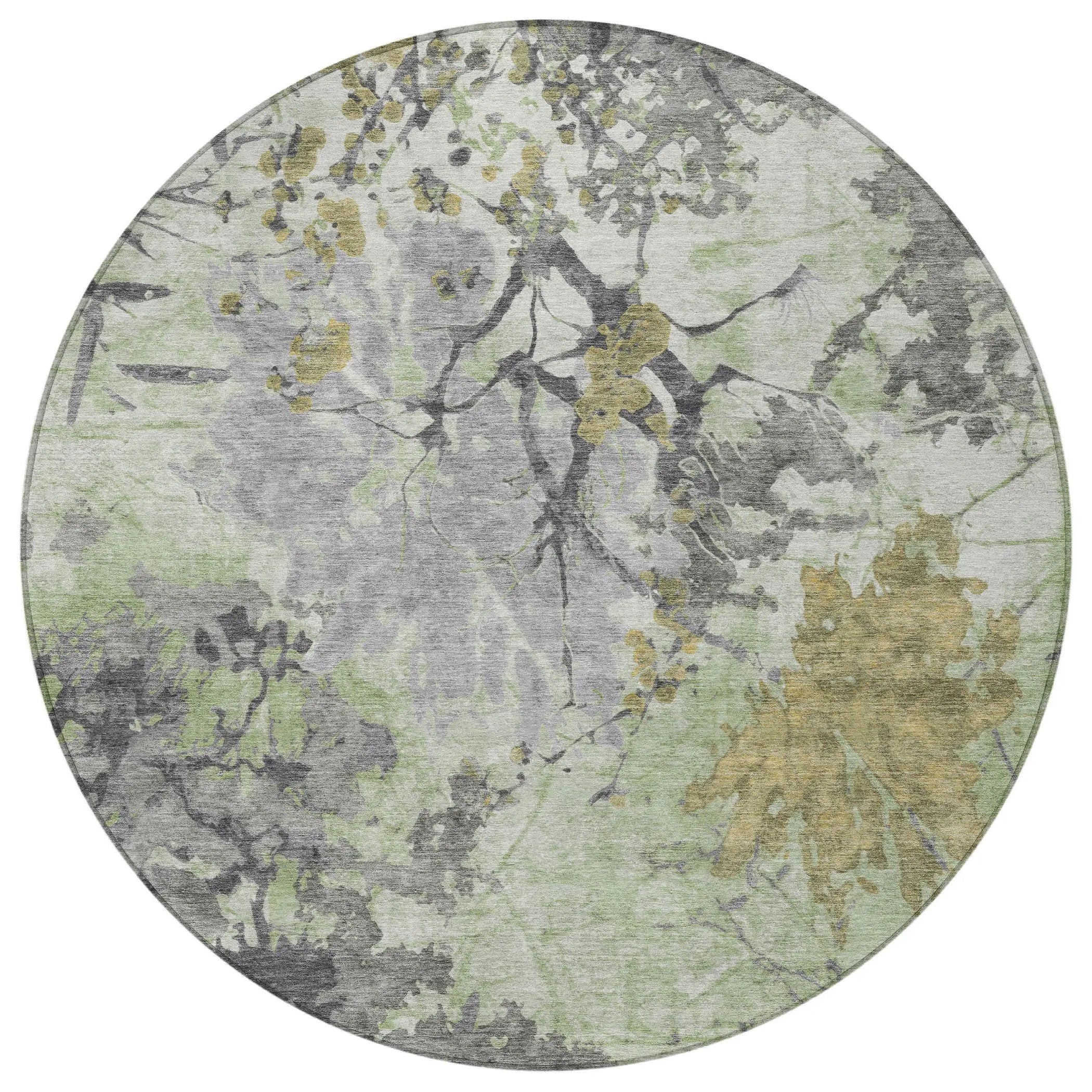 8' Green And Brown Round Abstract Washable Indoor Outdoor Area Rug Homeroots Outdoor