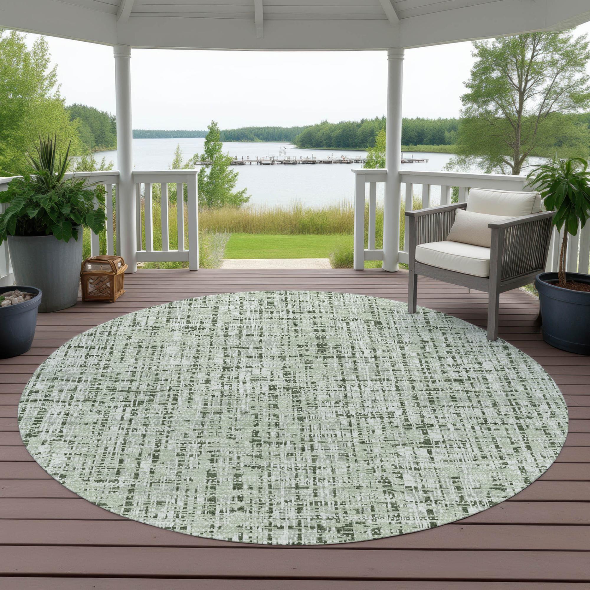 8' Green And Brown Round Abstract Washable Indoor Outdoor Area Rug Homeroots Outdoor
