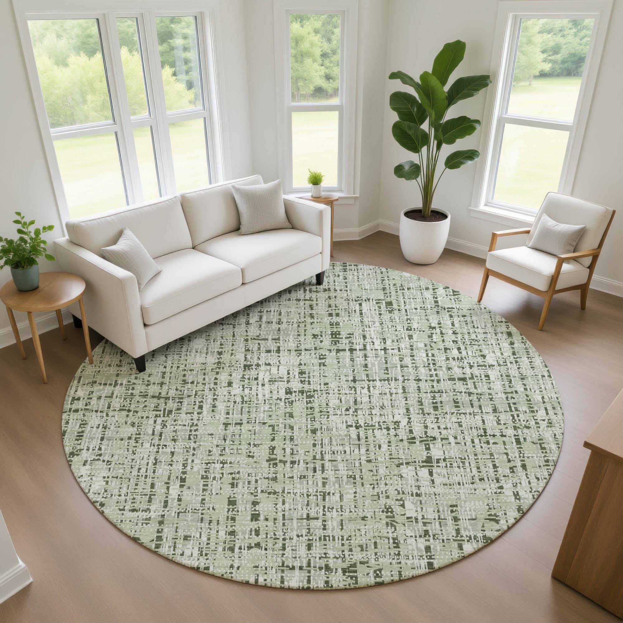 8' Green And Brown Round Abstract Washable Indoor Outdoor Area Rug Homeroots Outdoor