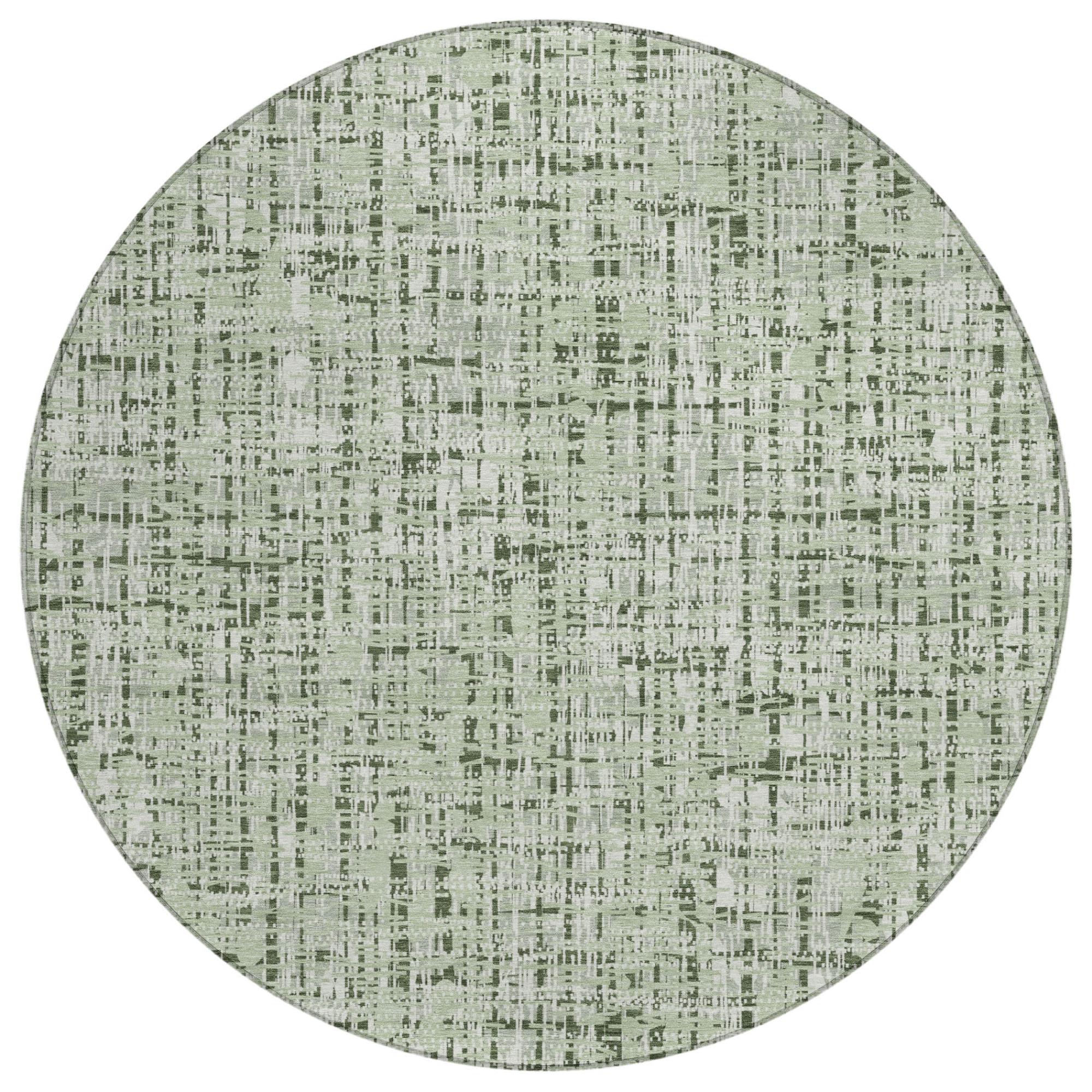 8' Green And Brown Round Abstract Washable Indoor Outdoor Area Rug Homeroots Outdoor