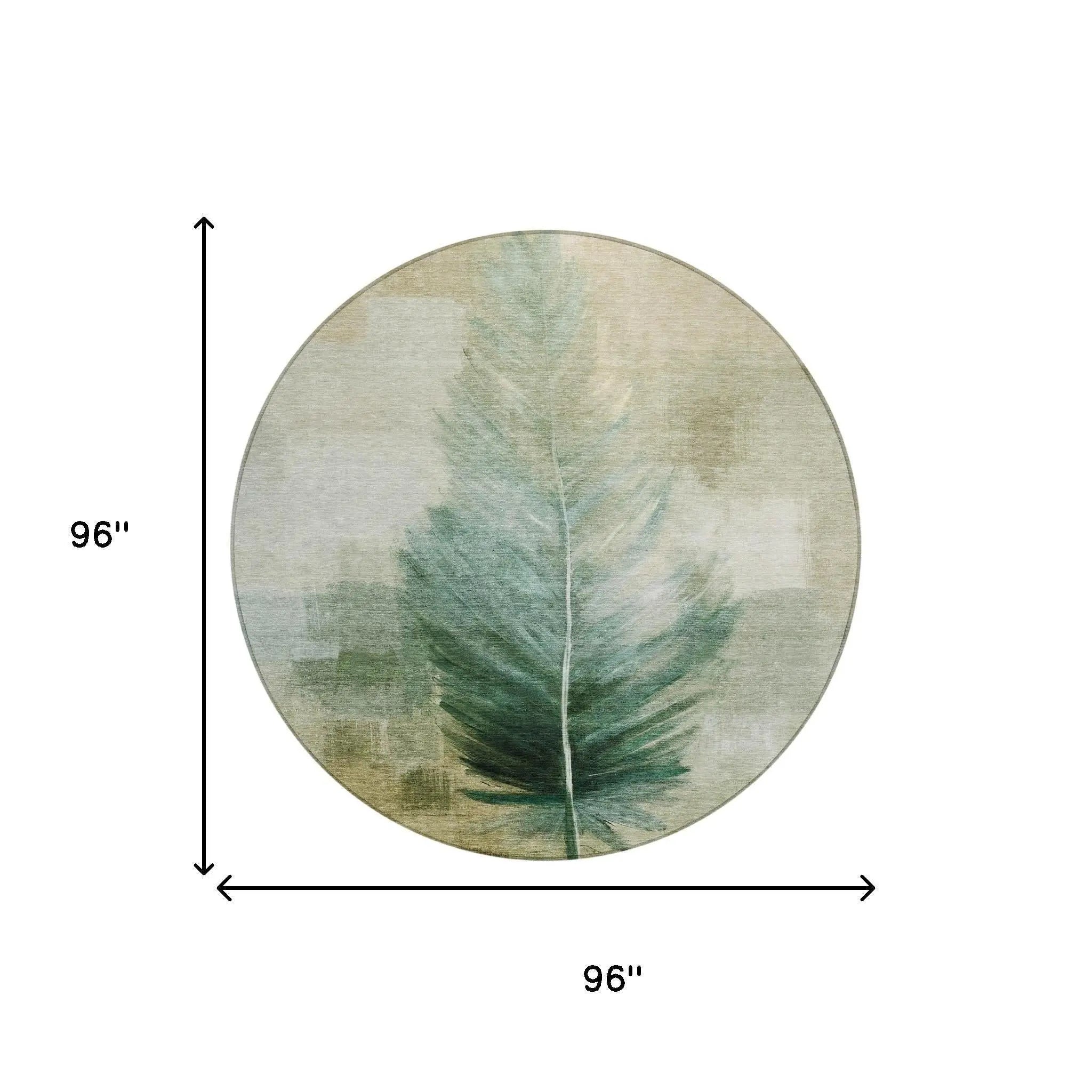 8' Green And Brown Round Botanical Leaves Washable Indoor Outdoor Area Rug Homeroots Outdoor