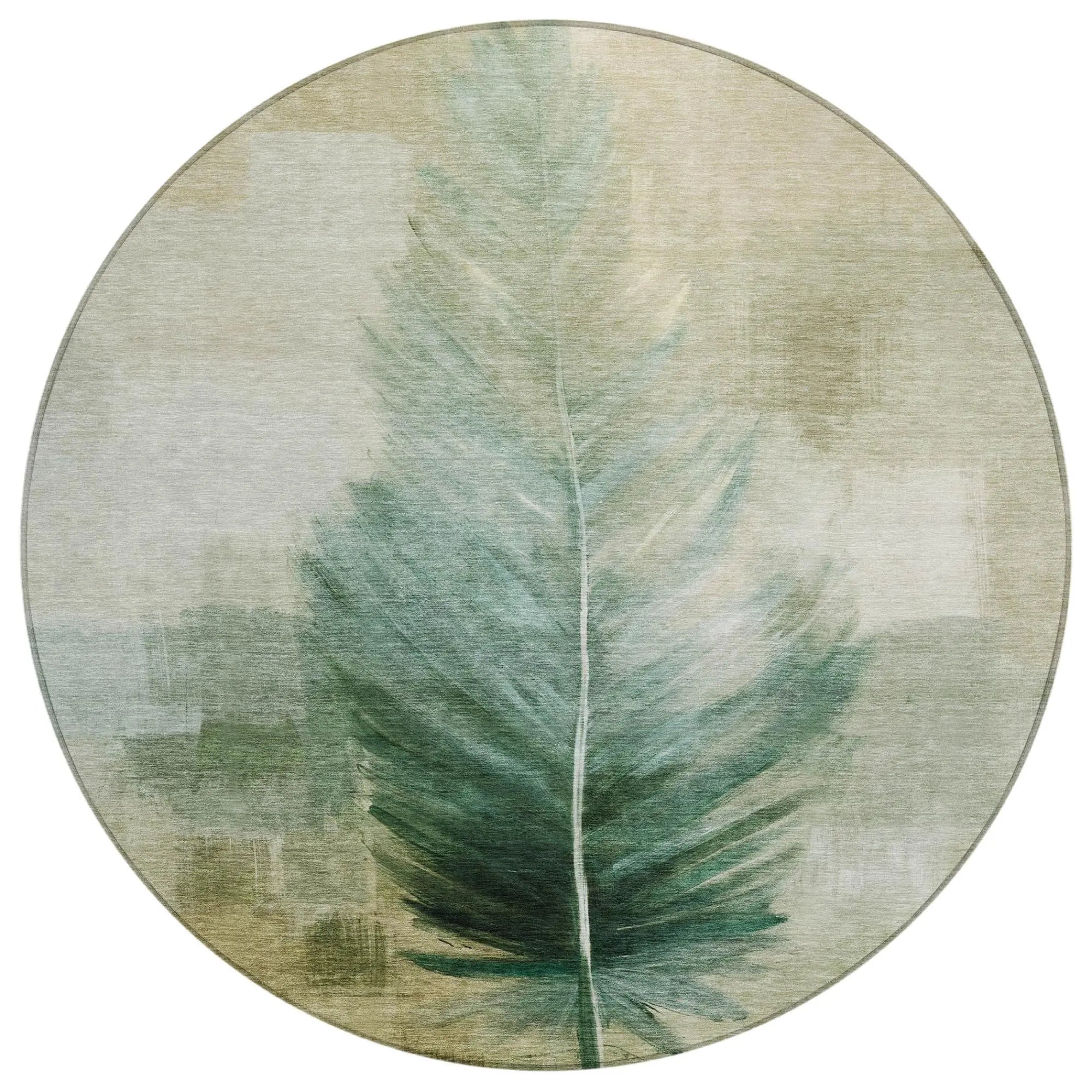 8' Green And Brown Round Botanical Leaves Washable Indoor Outdoor Area Rug Homeroots Outdoor