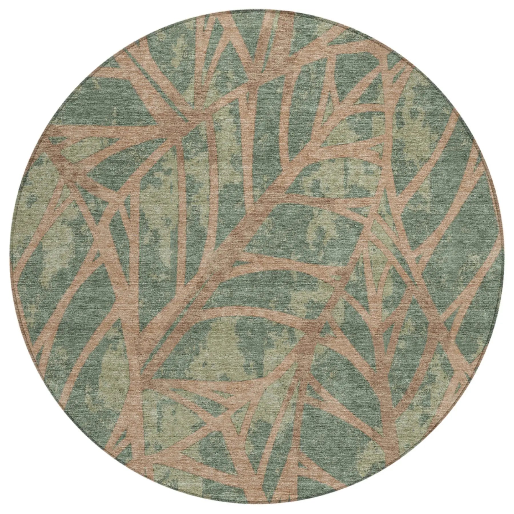 8' Green And Brown Round Floral Washable Indoor Outdoor Area Rug Homeroots Outdoor