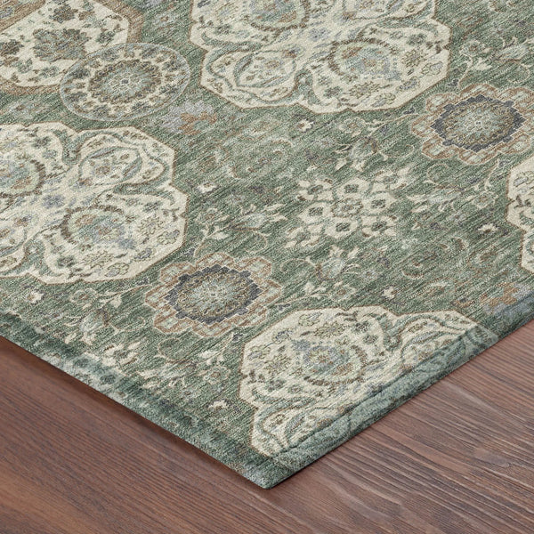 8' Green And Brown Round Floral Washable Indoor Outdoor Area Rug Homeroots Outdoor