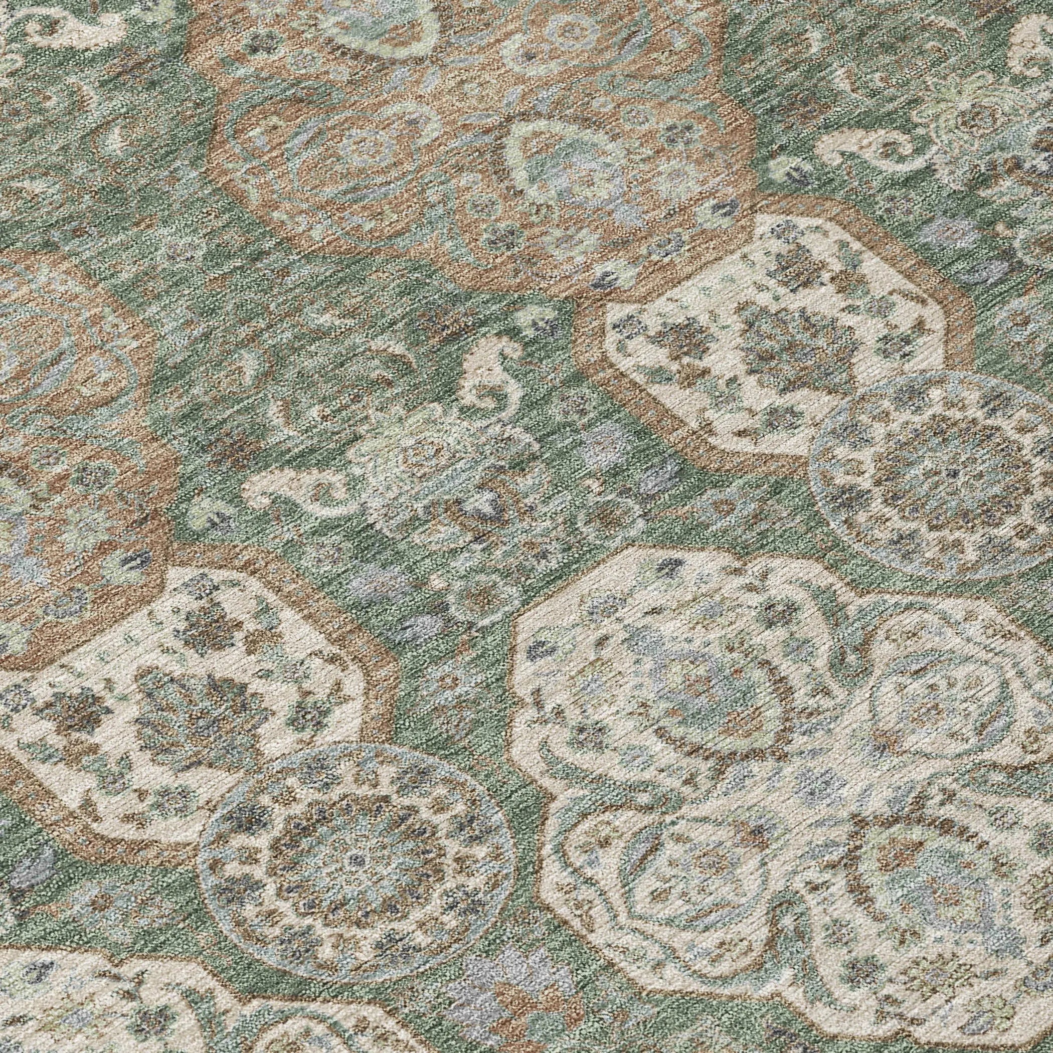 8' Green And Brown Round Floral Washable Indoor Outdoor Area Rug Homeroots Outdoor