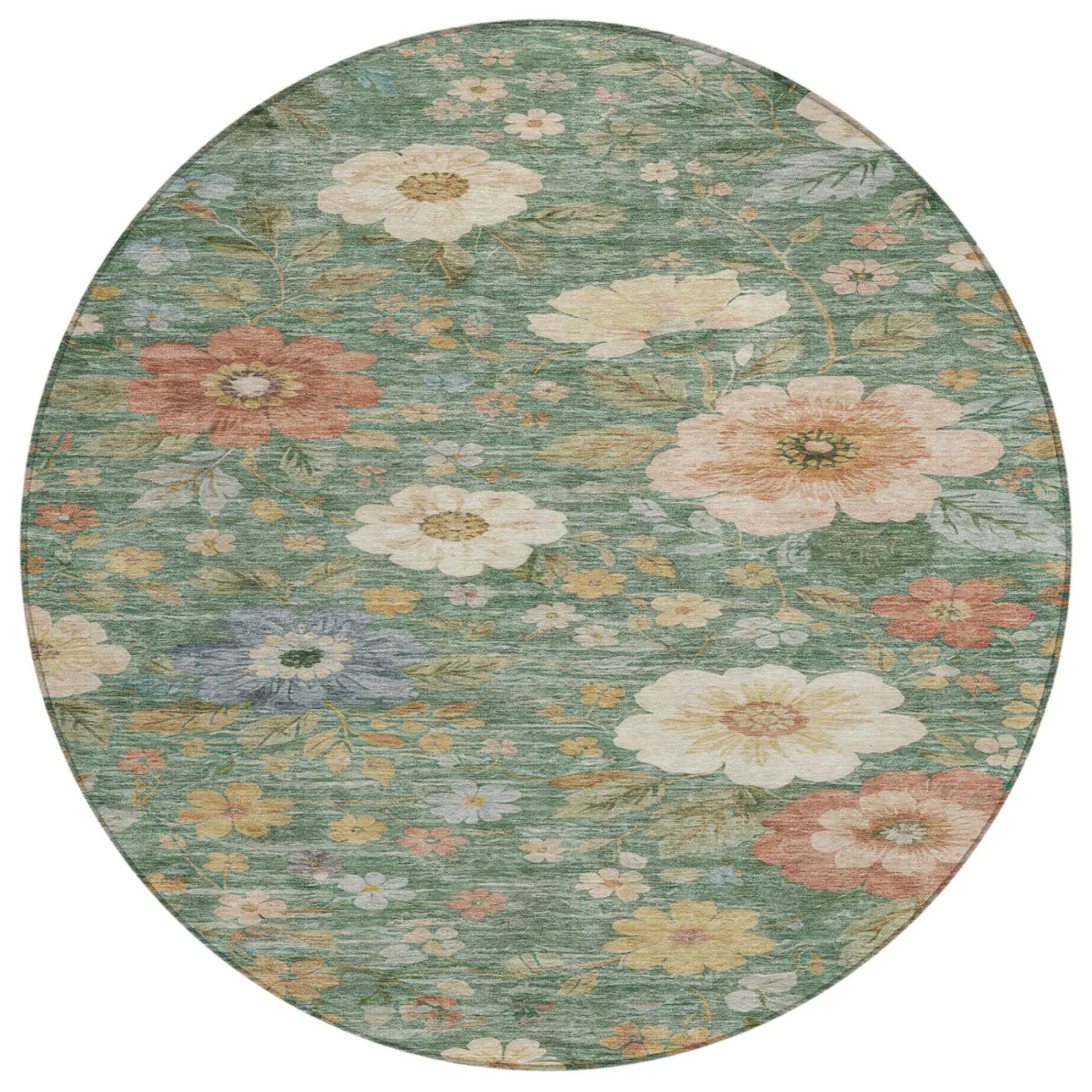 8' Green And Brown Round Floral Washable Indoor Outdoor Area Rug Homeroots Outdoor