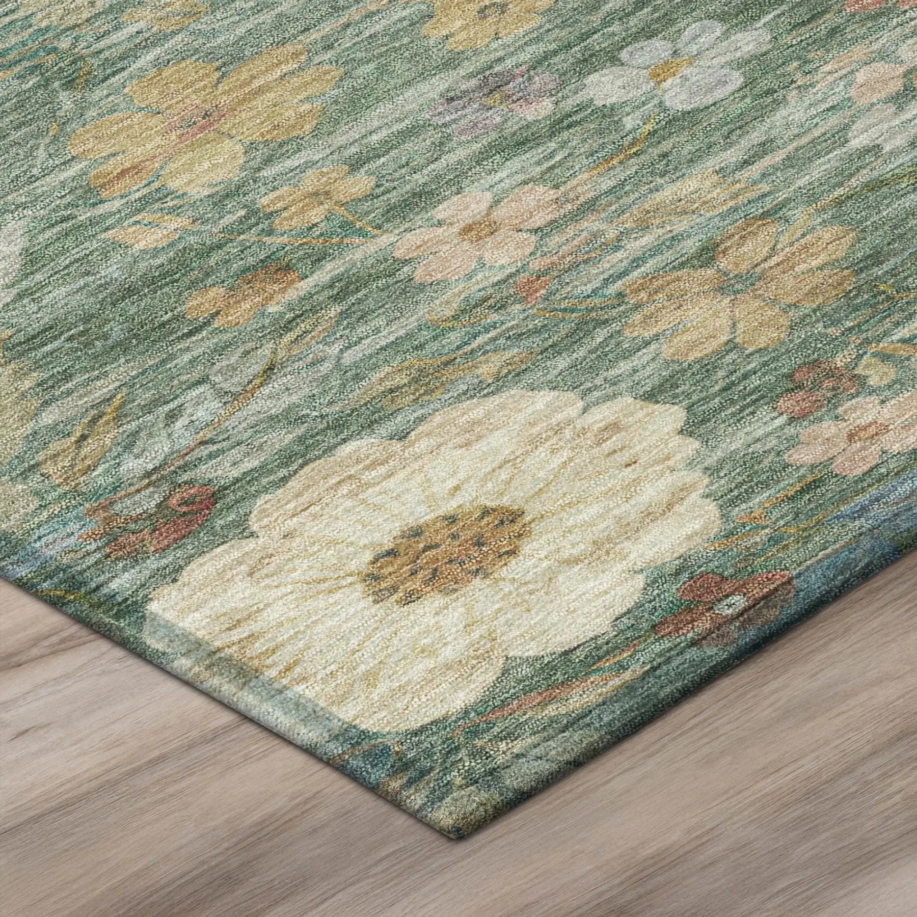 8' Green And Brown Round Floral Washable Indoor Outdoor Area Rug Homeroots Outdoor