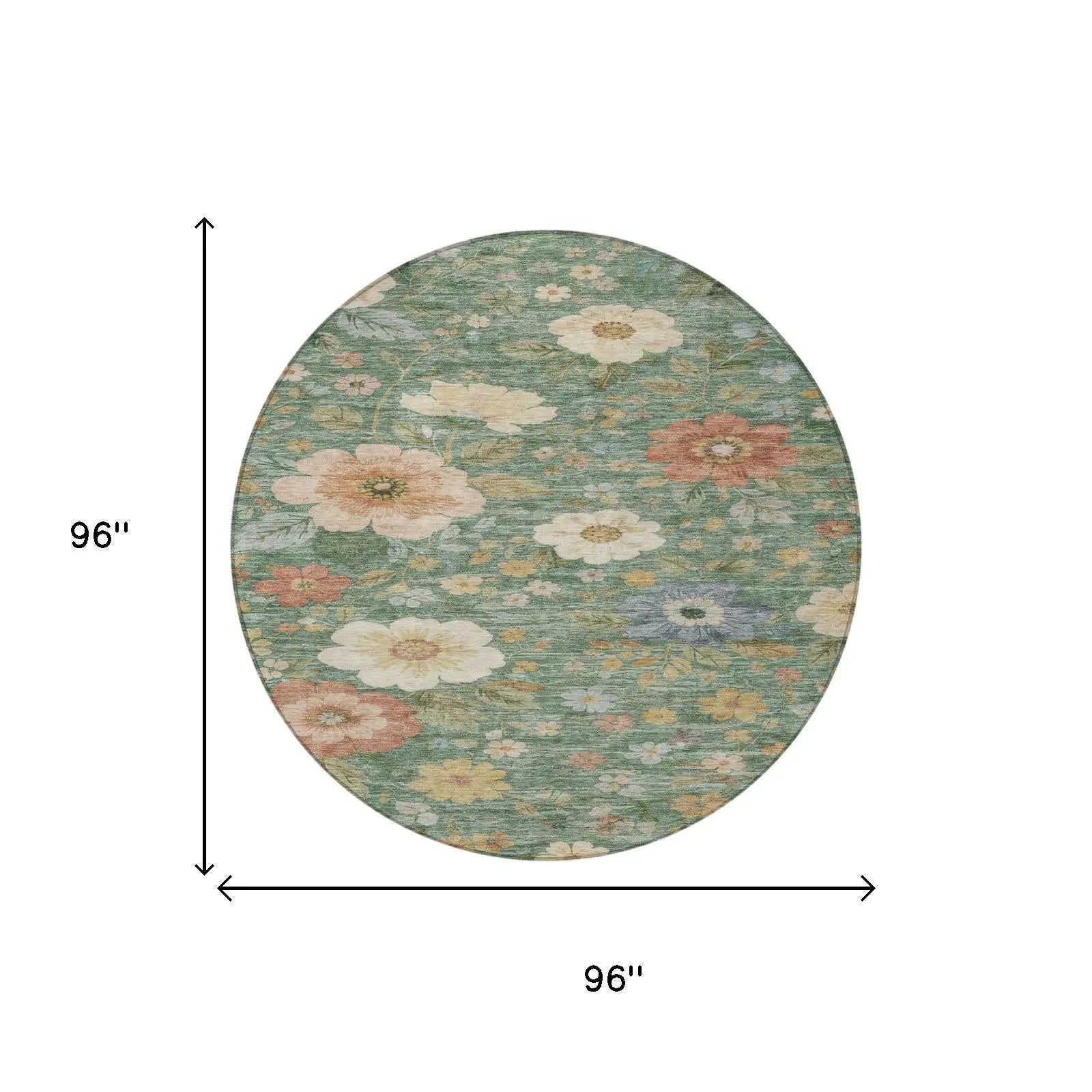 8' Green And Brown Round Floral Washable Indoor Outdoor Area Rug Homeroots Outdoor