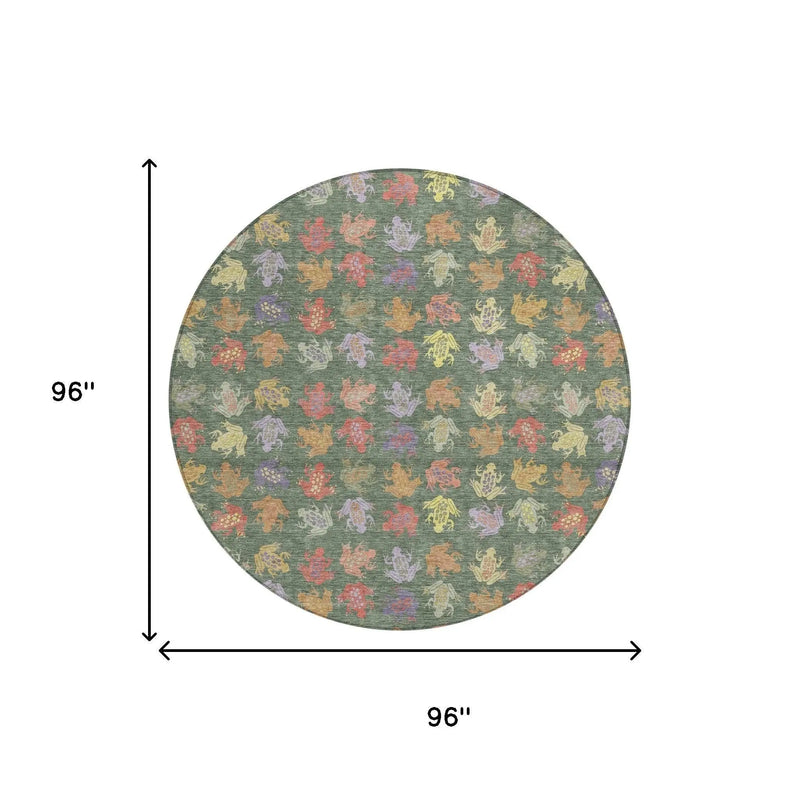 8' Green And Brown Round Geometric Washable Indoor Outdoor Area Rug Homeroots Outdoor