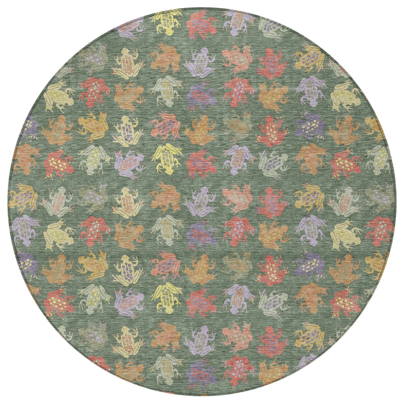 8' Green And Brown Round Geometric Washable Indoor Outdoor Area Rug Homeroots Outdoor