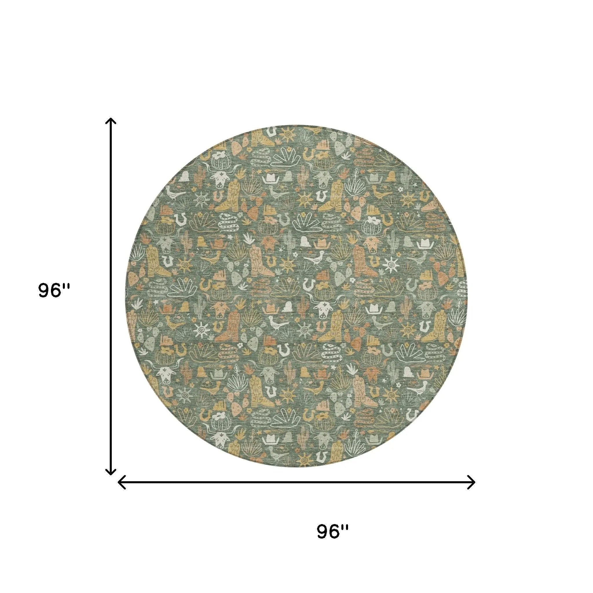 8' Green And Brown Round Stars Washable Indoor Outdoor Area Rug Homeroots Outdoor