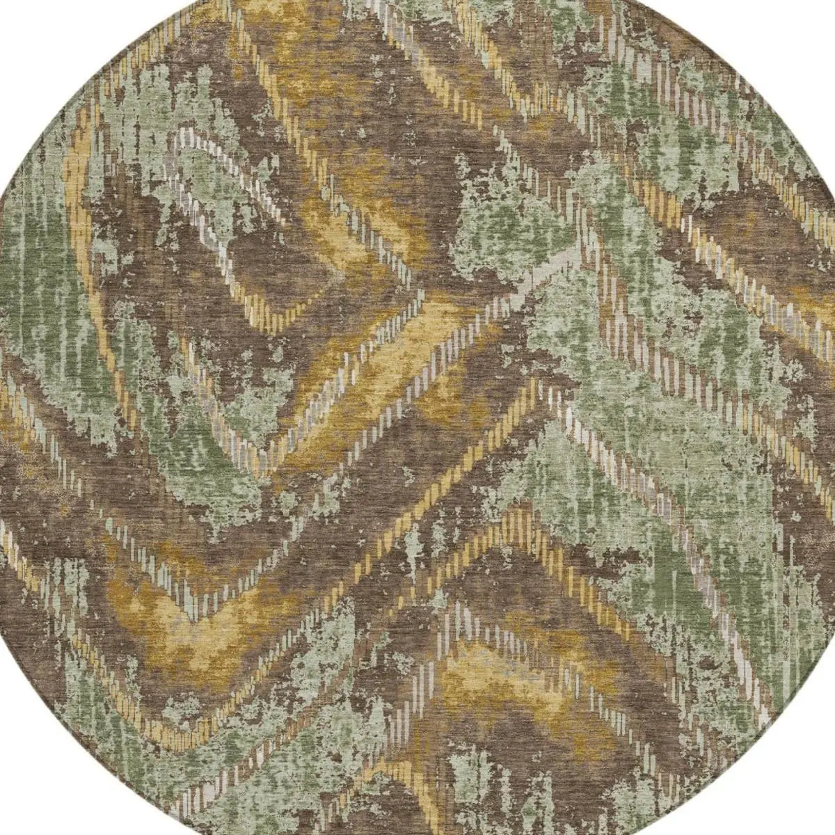 8' Green And Chocolate Round Abstract Washable Indoor Outdoor Area Rug Homeroots Outdoor