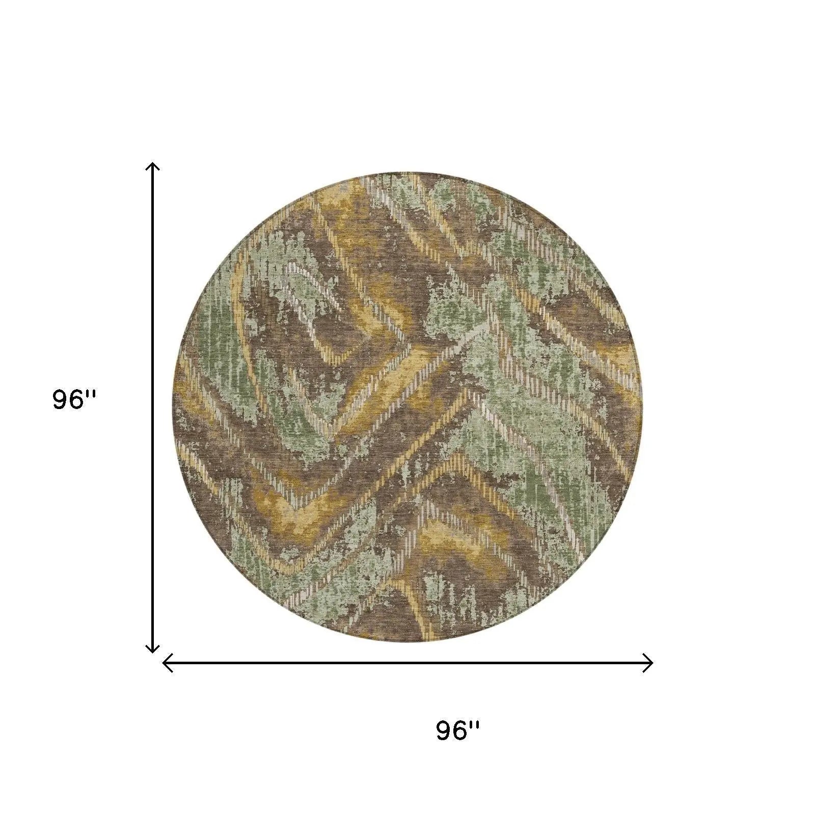 8' Green And Chocolate Round Abstract Washable Indoor Outdoor Area Rug Homeroots Outdoor