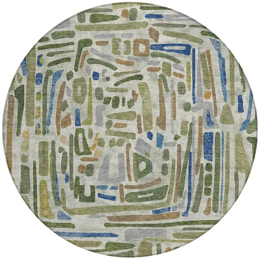 8' Green And Copper Round Abstract Washable Indoor Outdoor Area Rug Homeroots Outdoor