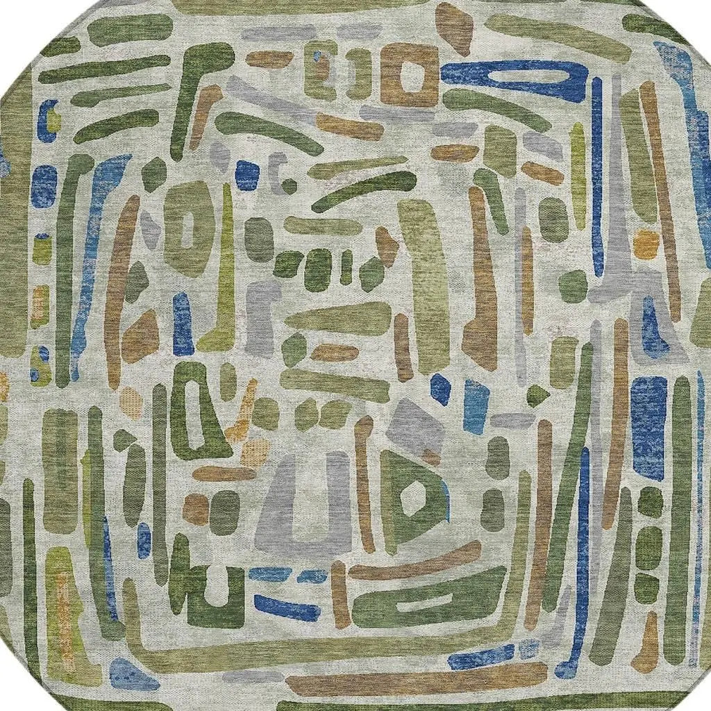 8' Green And Copper Round Abstract Washable Indoor Outdoor Area Rug Homeroots Outdoor