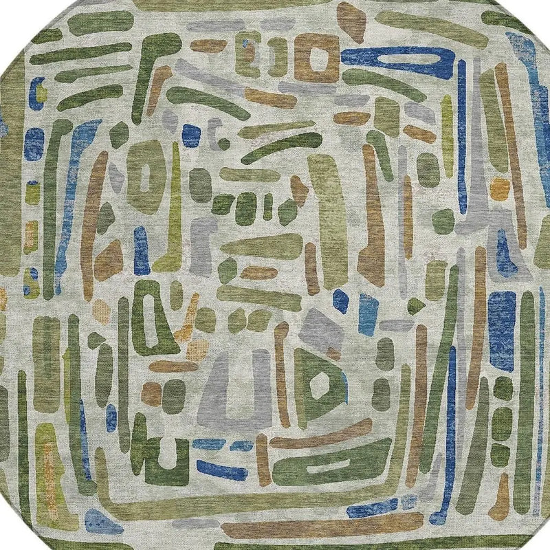 8' Green And Copper Round Abstract Washable Indoor Outdoor Area Rug Homeroots Outdoor
