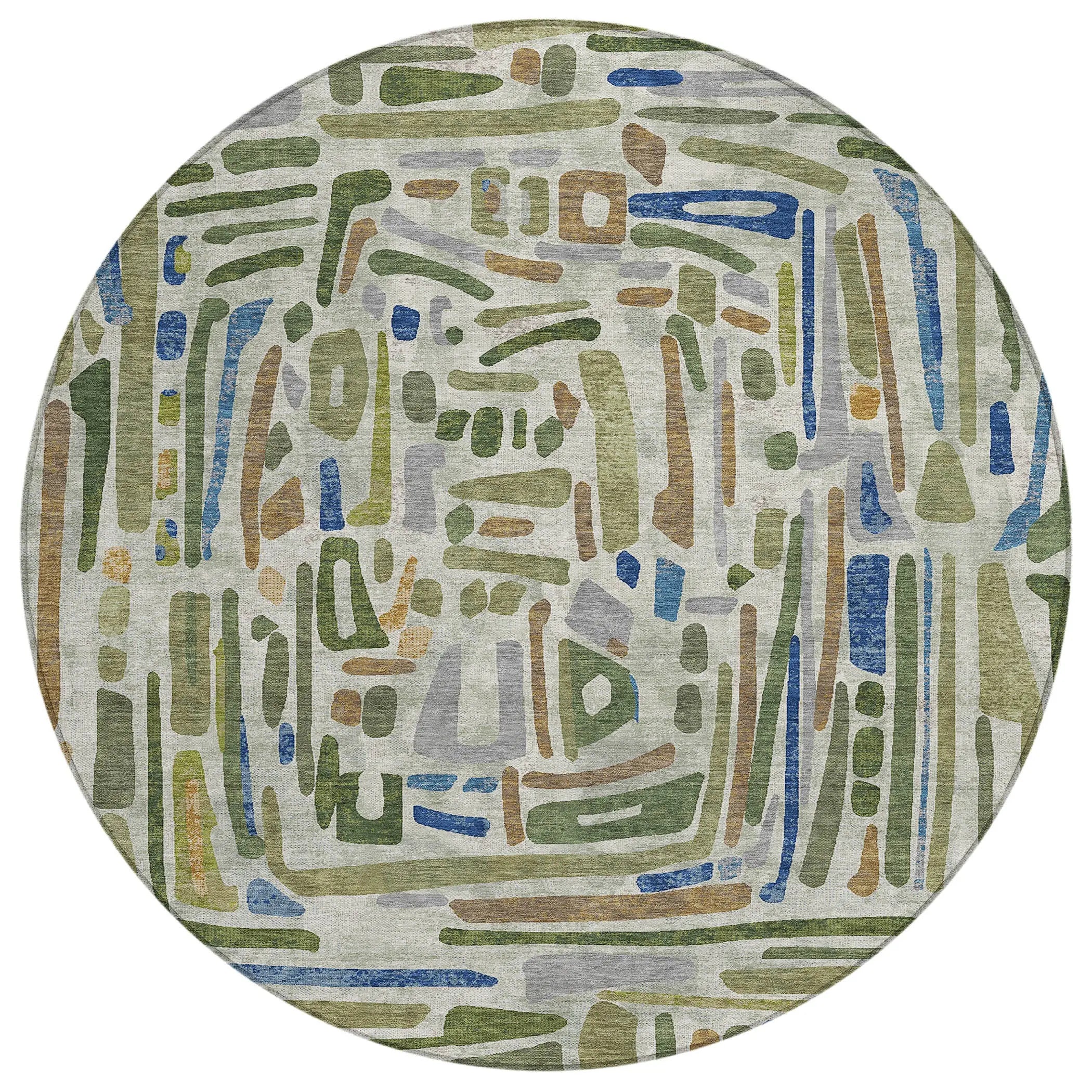 8' Green And Copper Round Abstract Washable Indoor Outdoor Area Rug Homeroots Outdoor