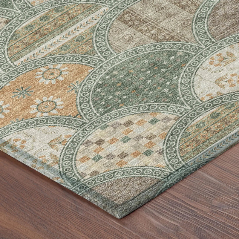 8' Green And Copper Round Geometric Washable Indoor Outdoor Area Rug Homeroots Outdoor