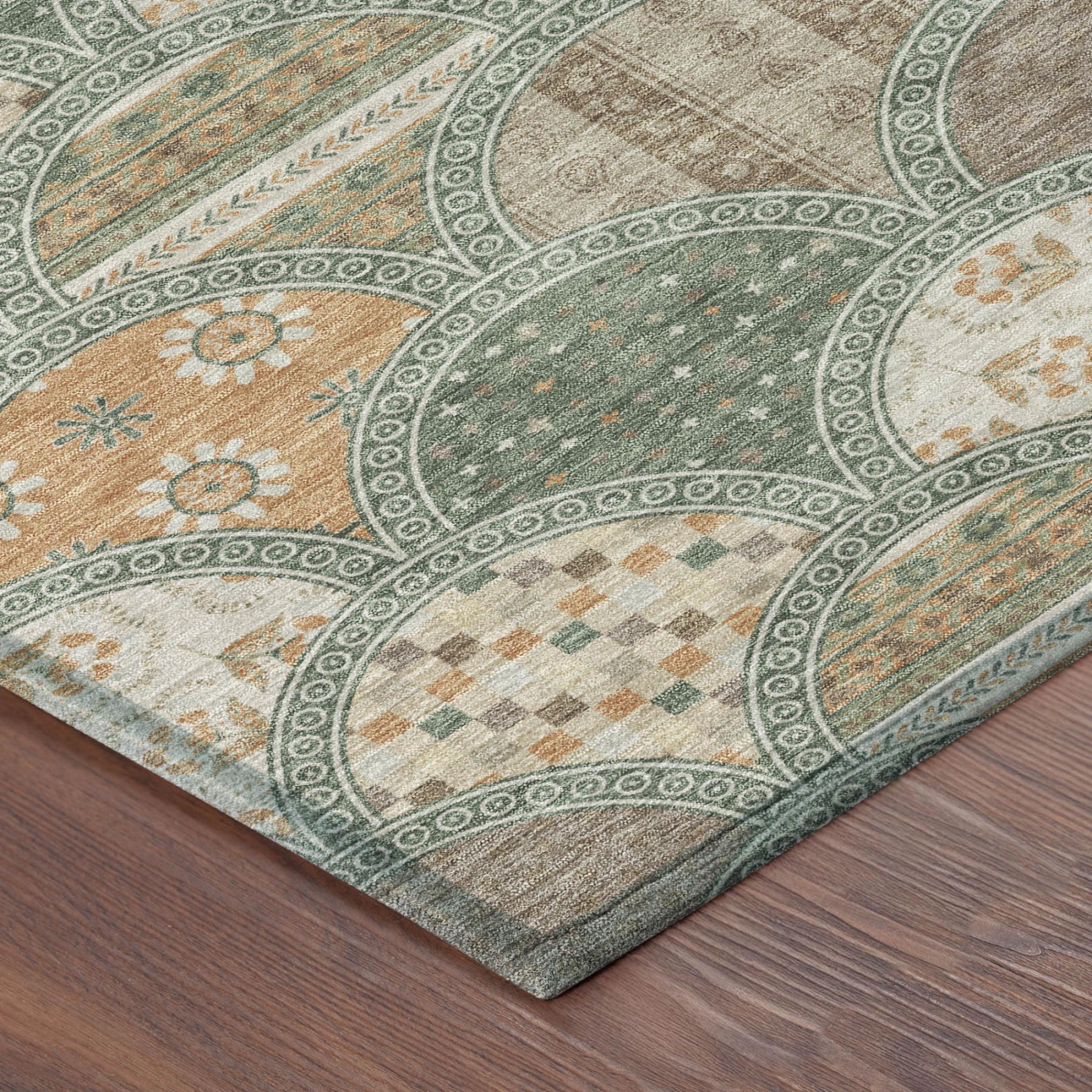 8' Green And Copper Round Geometric Washable Indoor Outdoor Area Rug Homeroots Outdoor