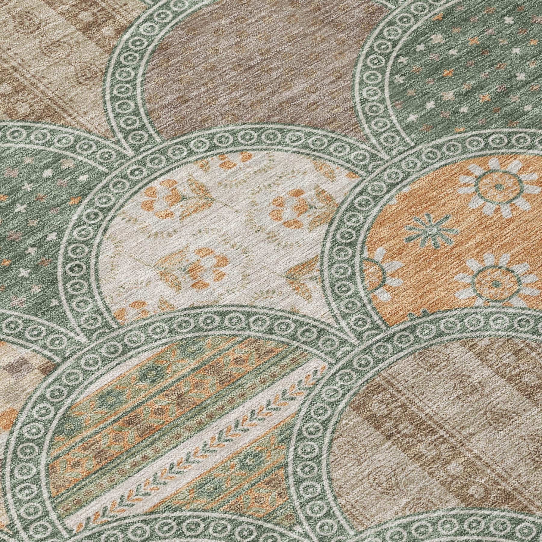 8' Green And Copper Round Geometric Washable Indoor Outdoor Area Rug Homeroots Outdoor