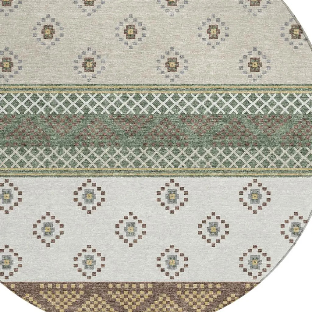 8' Green And Copper Round Striped Washable Indoor Outdoor Area Rug Homeroots Outdoor