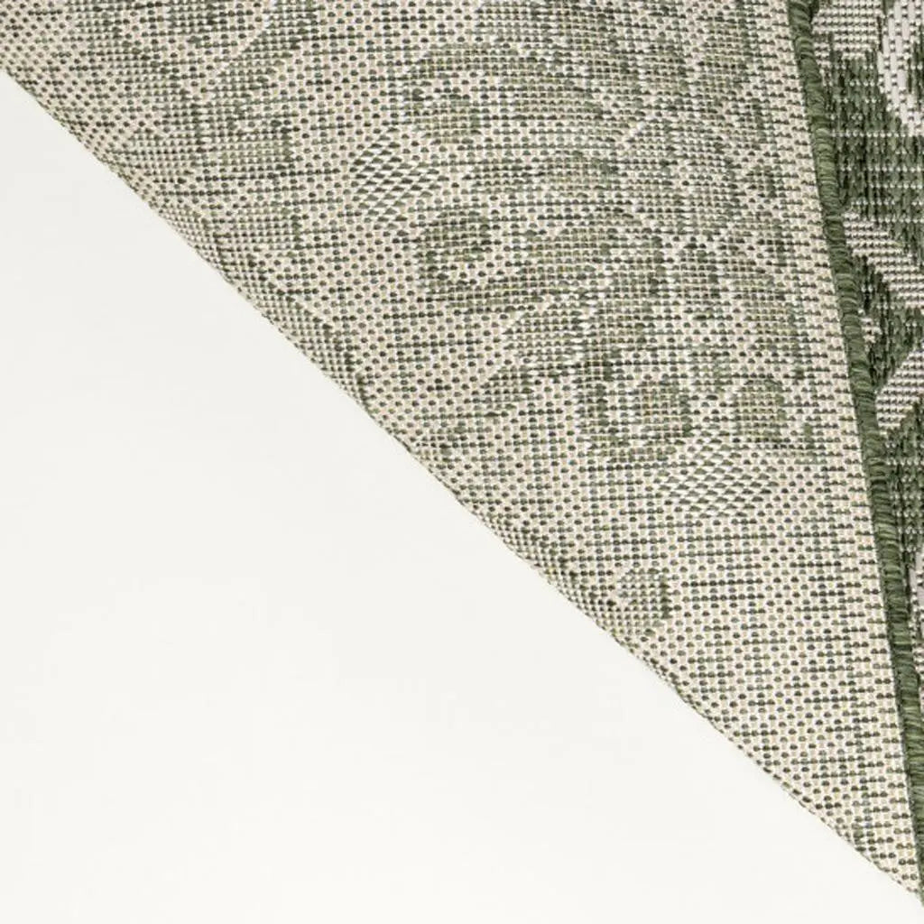 8' Green And Cream Floral Indoor Outdoor Runner Rug Homeroots Outdoor