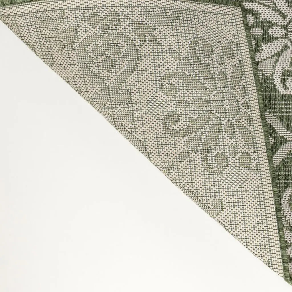 8' Green And Cream Floral Indoor Outdoor Runner Rug Homeroots Outdoor