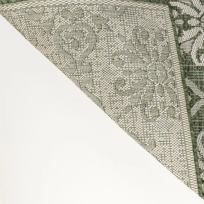 8' Green And Cream Floral Indoor Outdoor Runner Rug Homeroots Outdoor