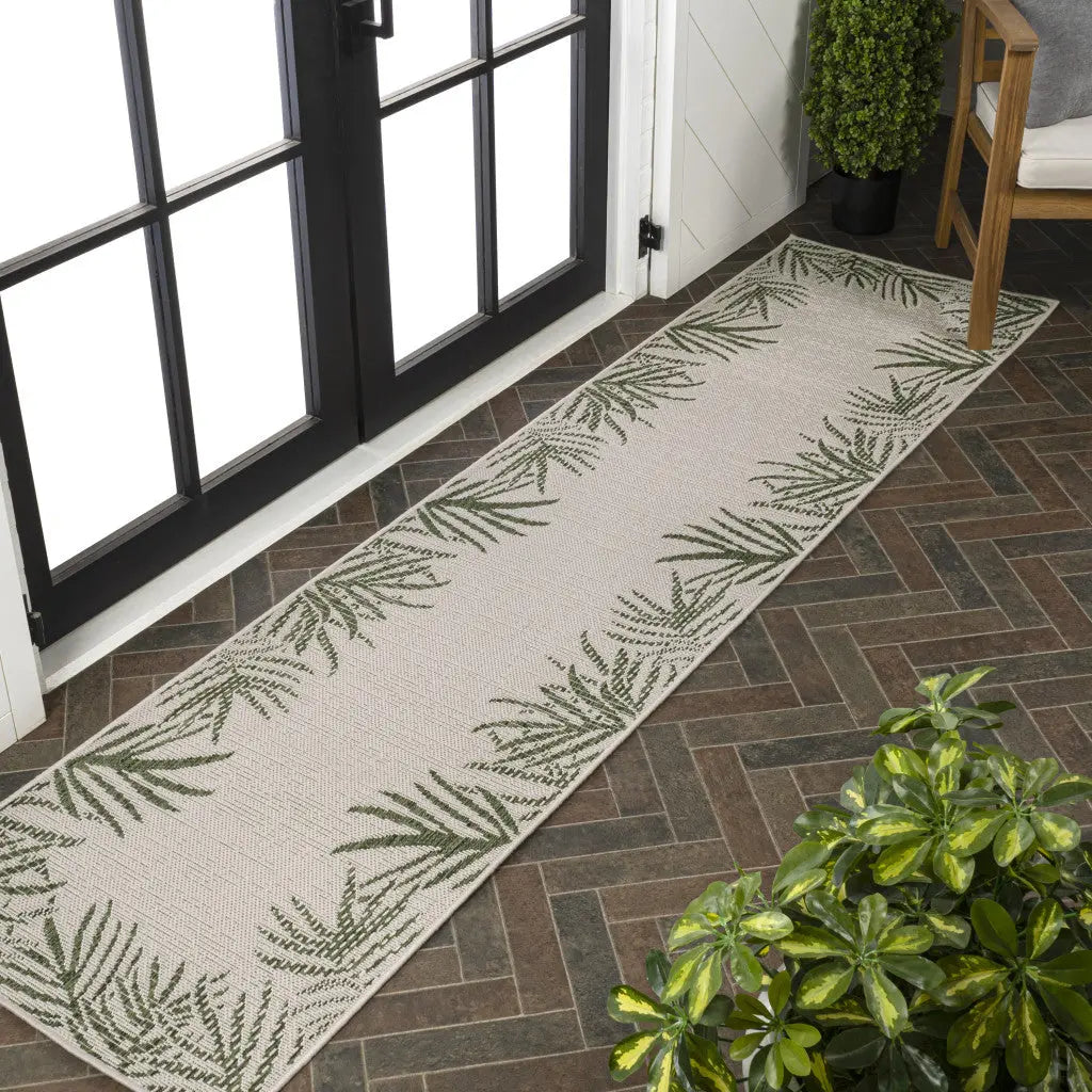 8' Green And Cream Floral Indoor Outdoor Runner Rug Homeroots Outdoor