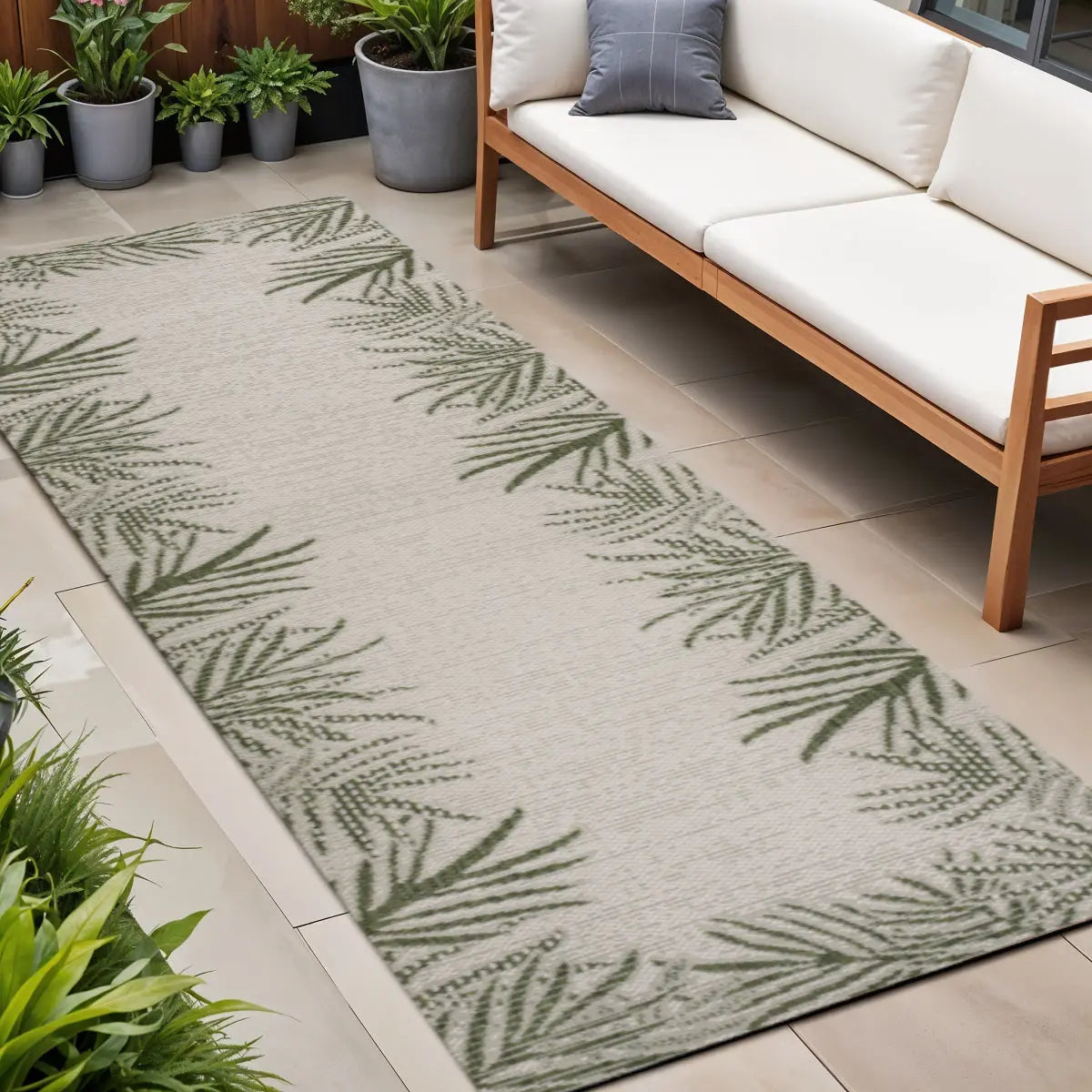 8' Green And Cream Floral Indoor Outdoor Runner Rug Homeroots Outdoor