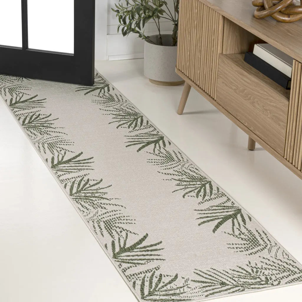 8' Green And Cream Floral Indoor Outdoor Runner Rug Homeroots Outdoor