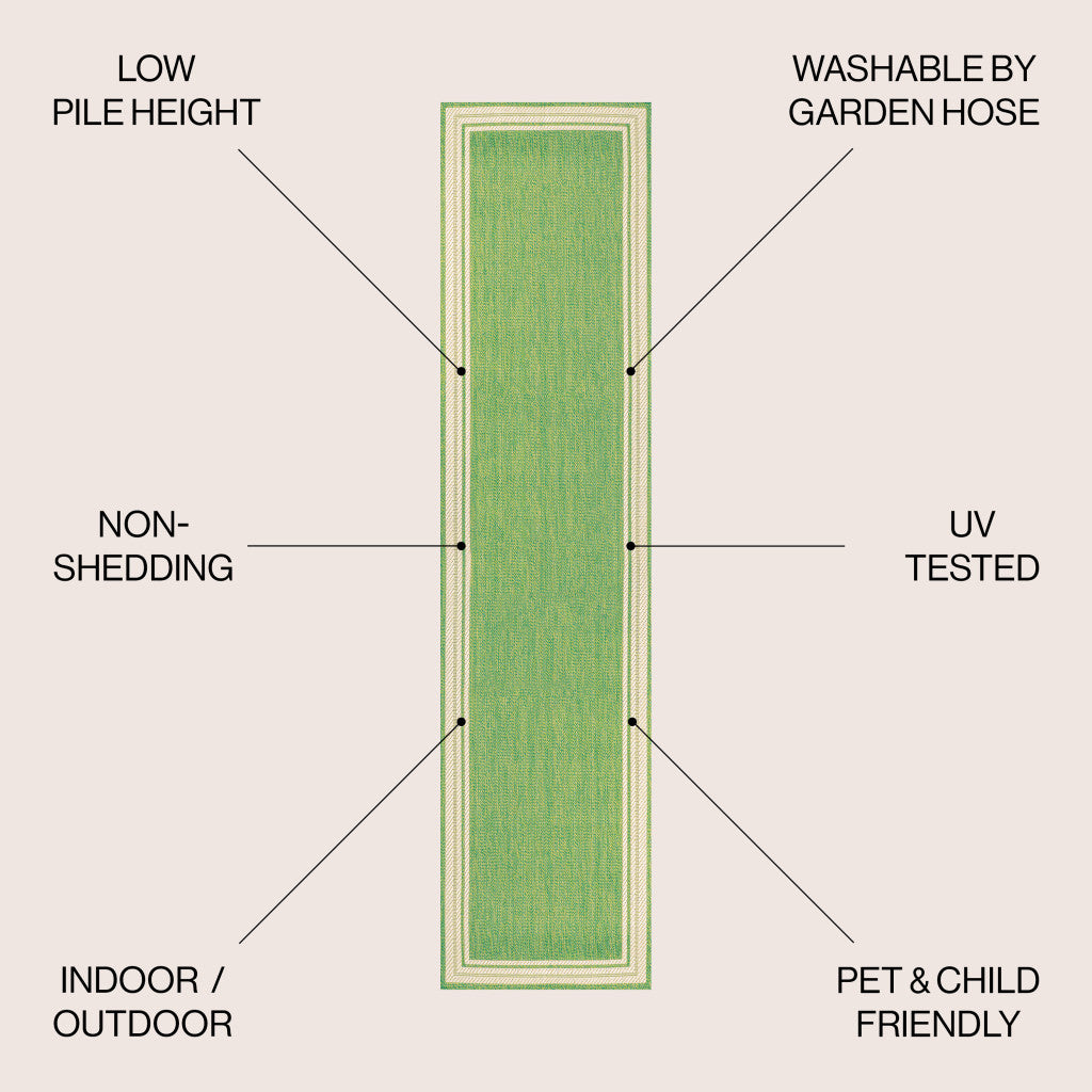8' Green And Cream Indoor Outdoor Runner Rug - GreatEagleInc