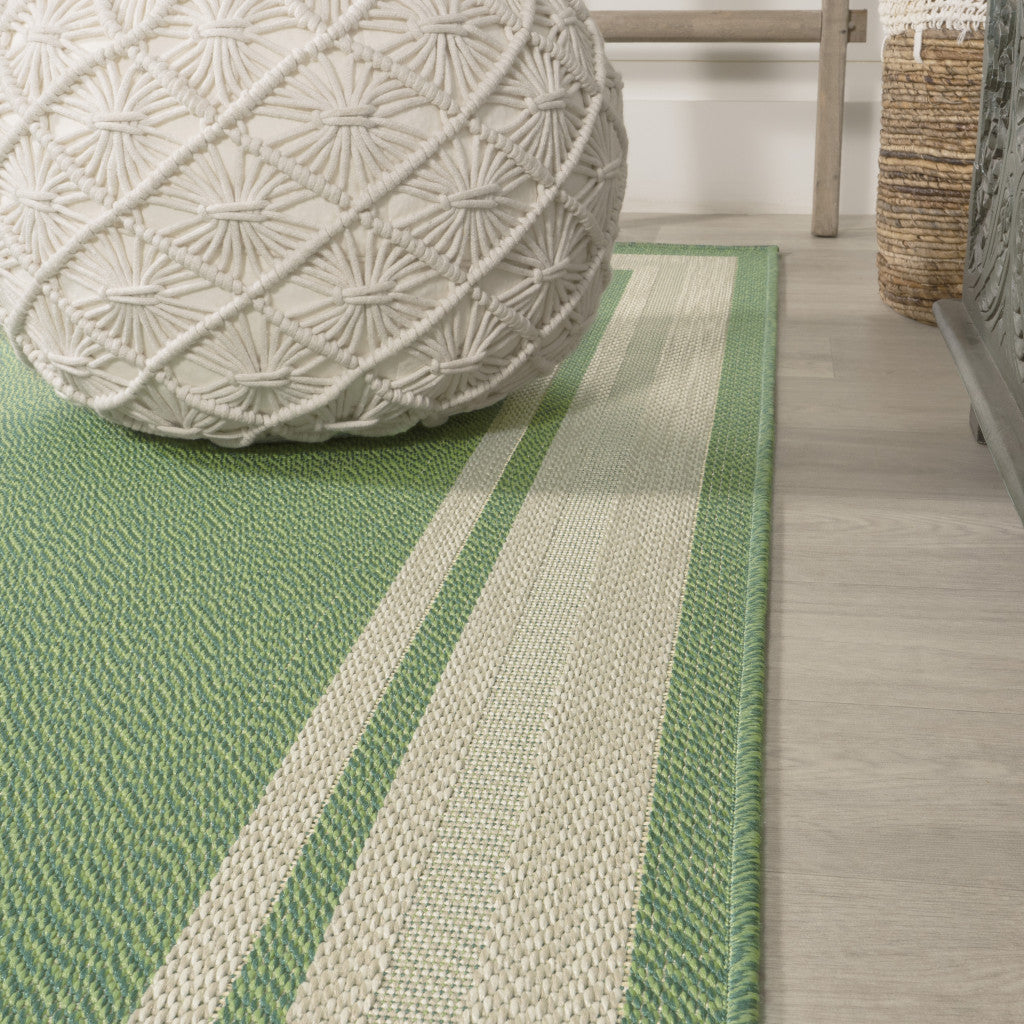 8' Green And Cream Indoor Outdoor Runner Rug - GreatEagleInc