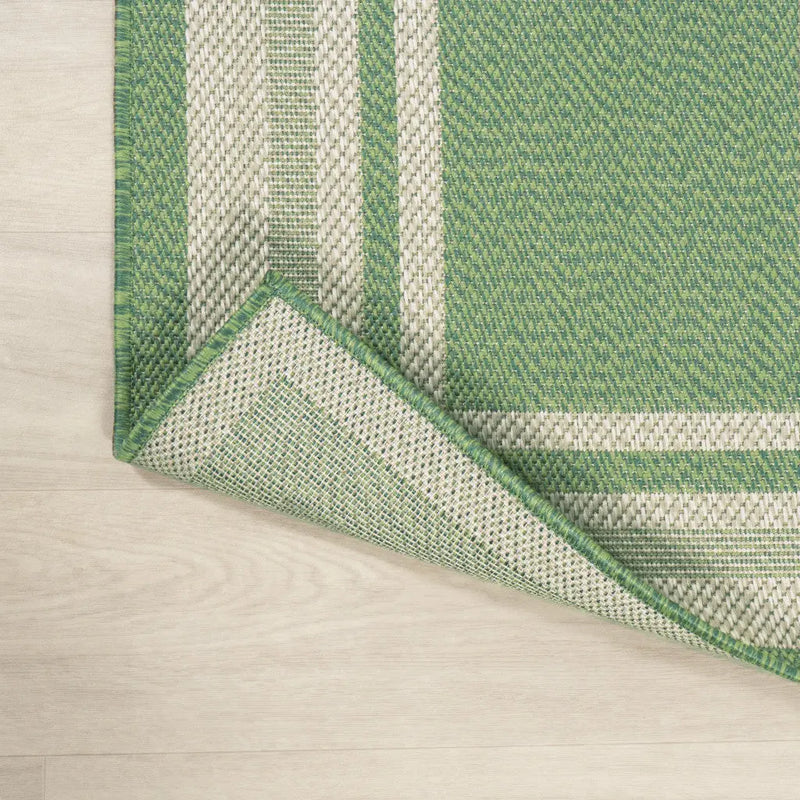 8' Green And Cream Indoor Outdoor Runner Rug - GreatEagleInc