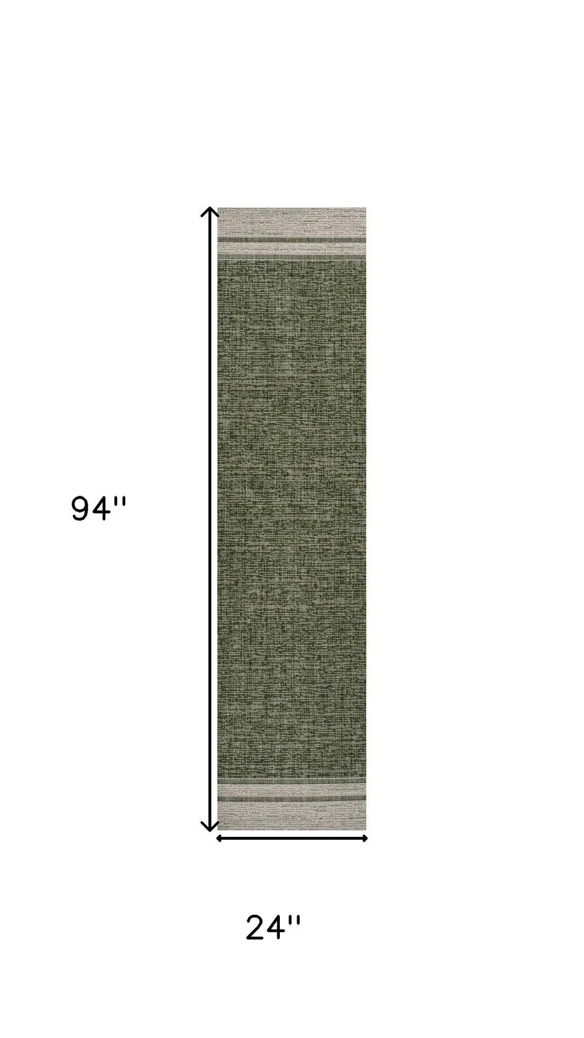 8' Green And Cream Indoor Outdoor Runner Rug Homeroots Outdoor