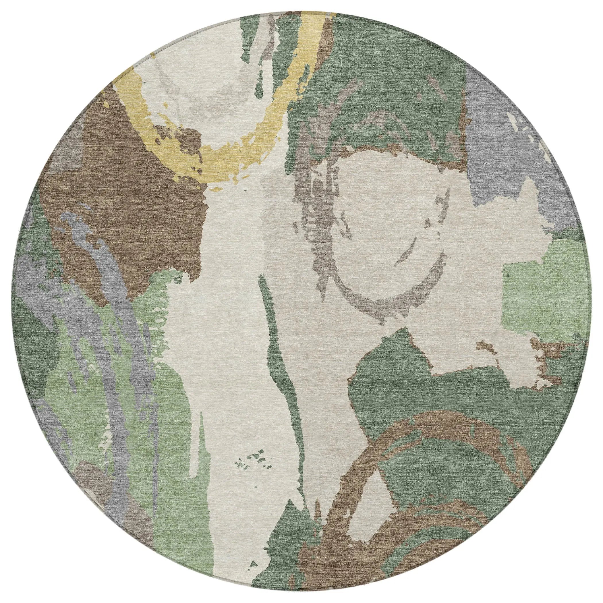 8' Green And Denim Blue Round Abstract Washable Indoor Outdoor Area Rug Homeroots Outdoor