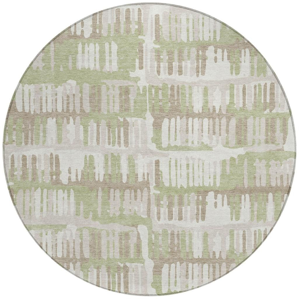 8' Green And Denim Blue Round Abstract Washable Indoor Outdoor Area Rug Homeroots Outdoor